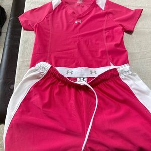 Pink under armour shorts and shirt - Brand New